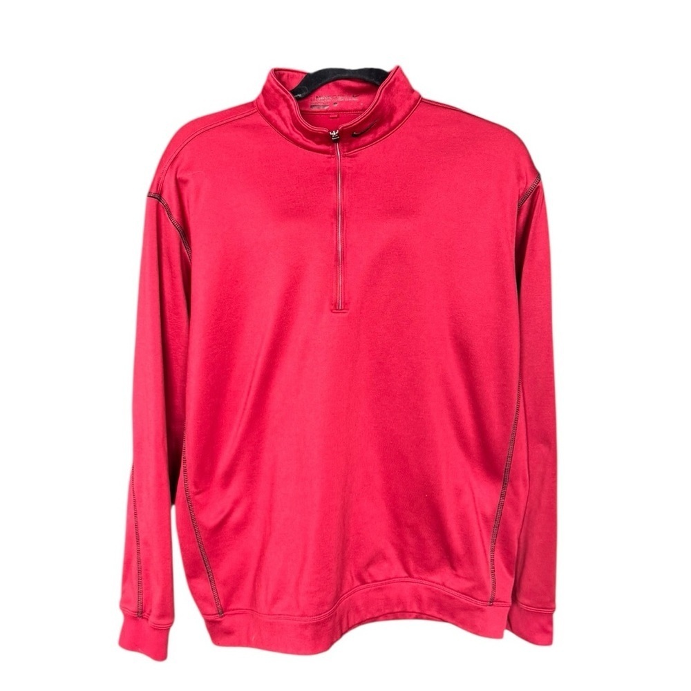 Nike Golf Dri Fit 1/4 Zip Pullover Red Athletic Fleece Lined Swoosh Mens L W172